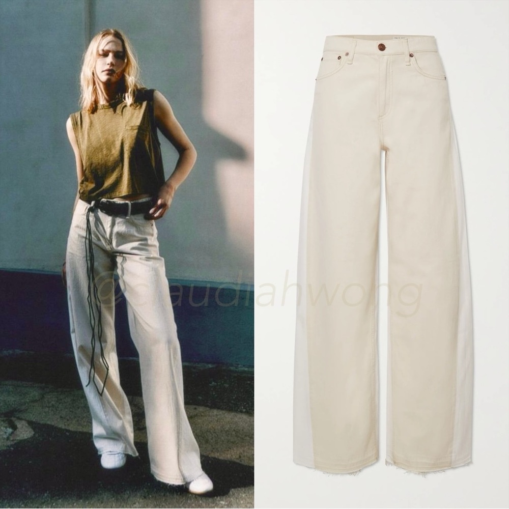 RAG & BONE Sofie Two Tone Frayed Wide Leg Jeans in Double Ecru - Picture 3 of 17